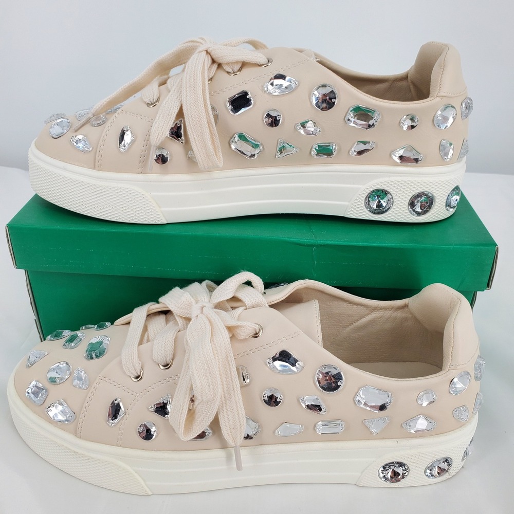 Lauren Lorraine Lolina Ivory Crystal Embellished Fashion Sneakers Womens 8 New